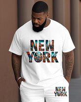 Men's Plus Size New York City Alphabet Short Sleeve T-Shirt Shorts Suit